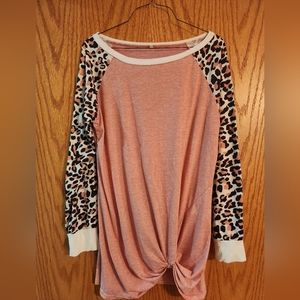 Pink and leopard print long sleeve shirt
